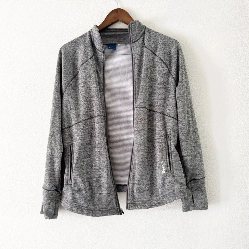 Reebok Medium Gorpcore Interval Flex Heather Gray Athletic Zip Up Jacket Sporty - Picture 2 of 11
